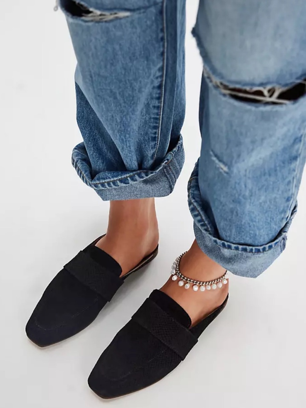 Free People At Ease Loafer Mule Black Snake Skin Embossed Slip-On Clog Size 40.5